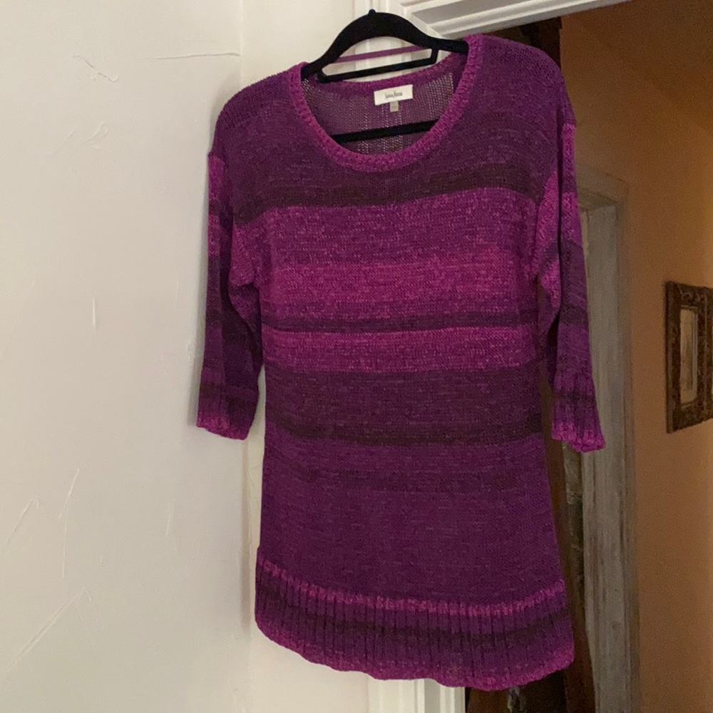Neiman Marcus | Purple Open Knit Sweater Tunic Top